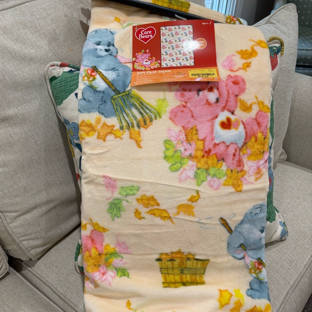 Care Bears Fall Blanket, Raking Leaves, Care Bear Throw